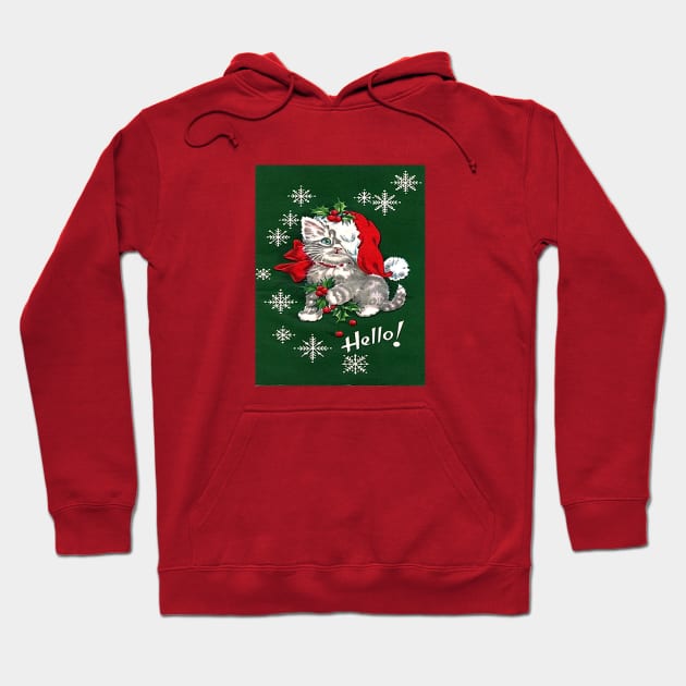 Cute Kitten Red Bow Snowflakes Hoodie by tfortwo